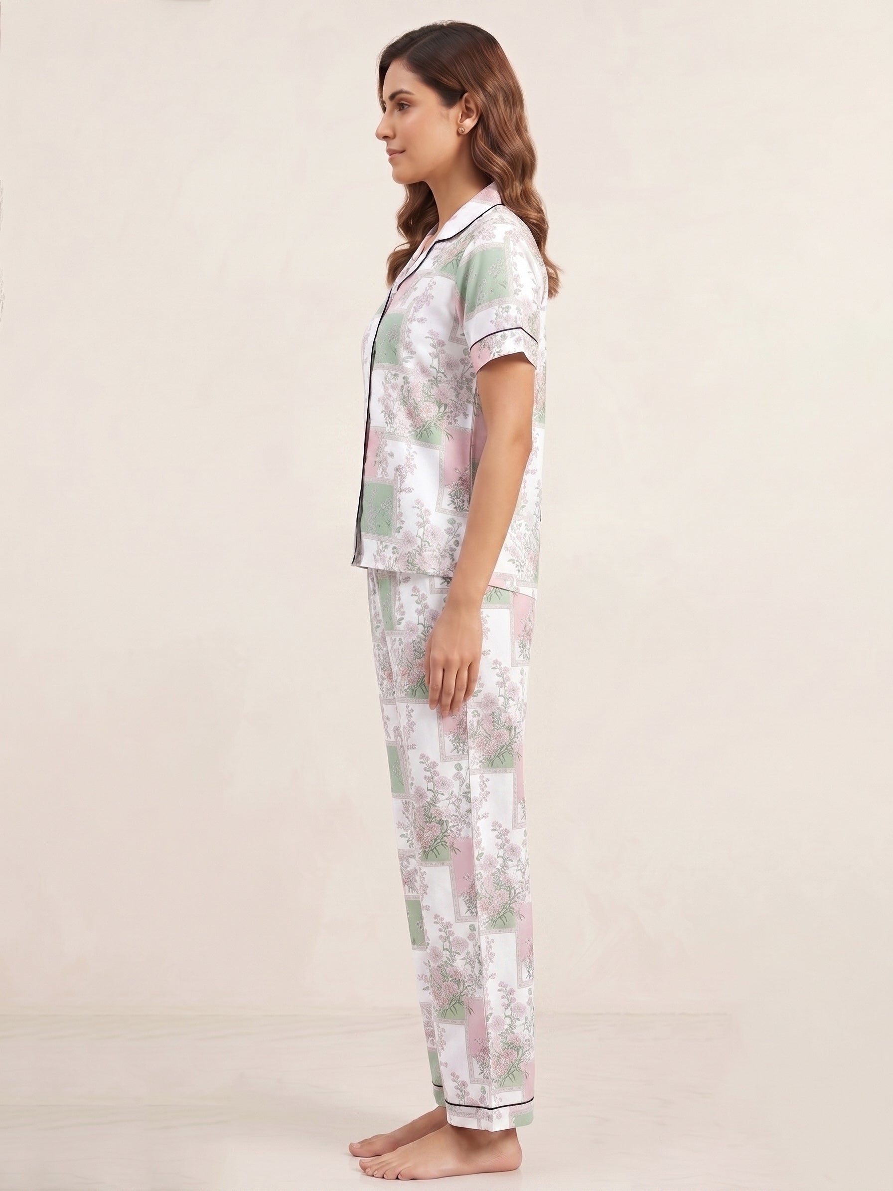 Fablush Women’s Front Open Nightsuit | 100% Rayon Soft Breathable Sleepwear | FB17033