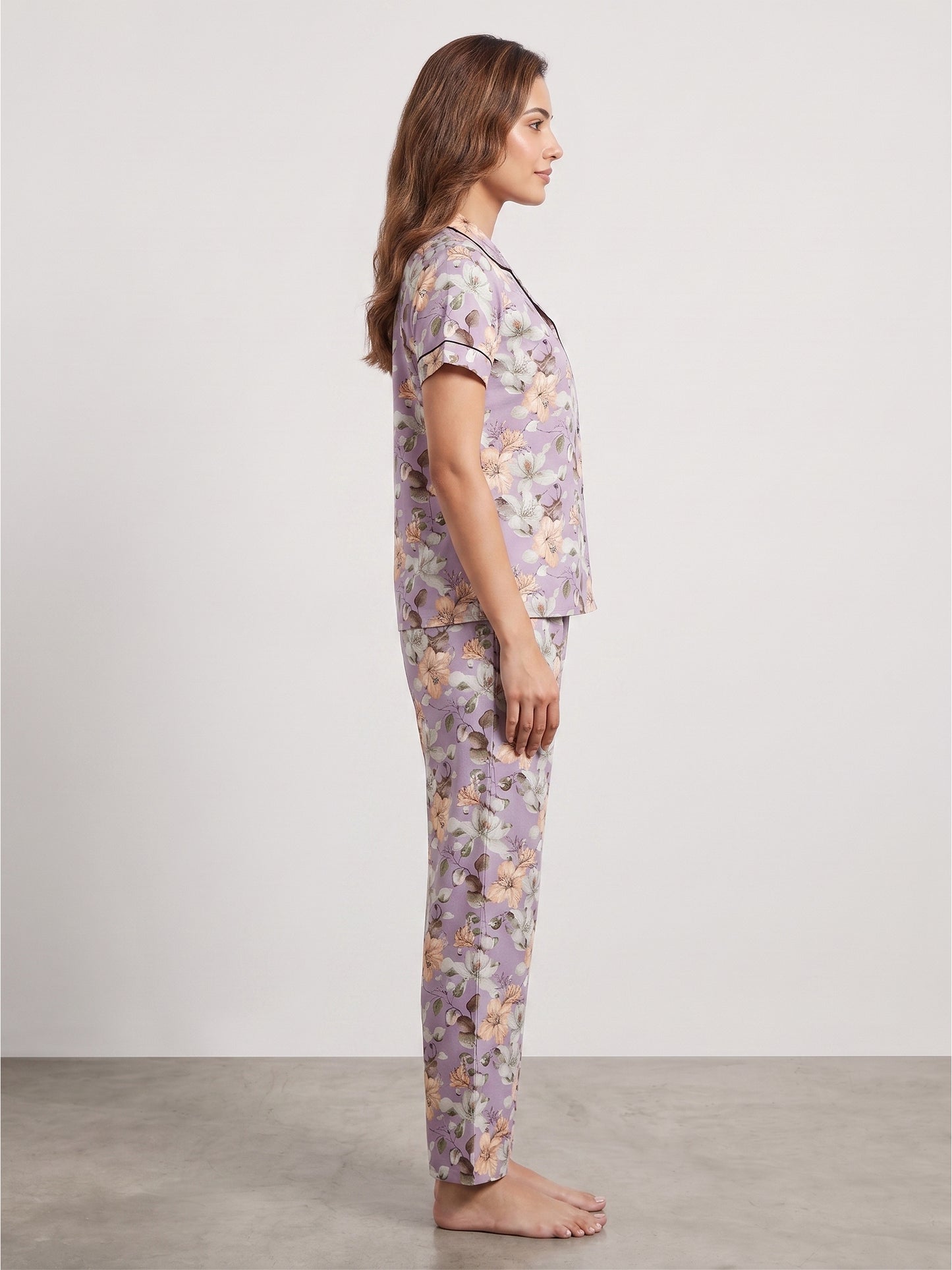 Fablush Women's 100% Rayon Front Open Nightsuit | Soft Floral Printed Nightwear Set | FB17034