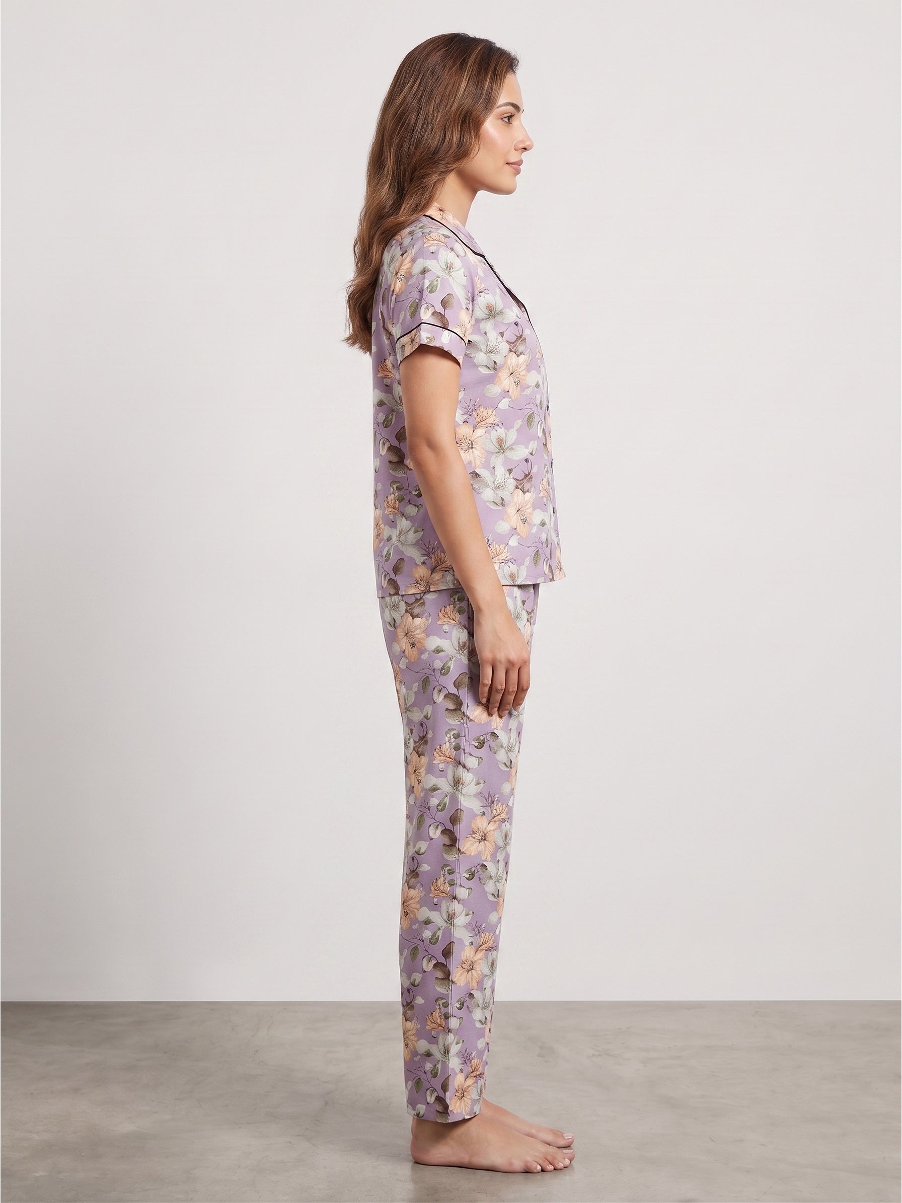 Fablush Women's 100% Rayon Front Open Nightsuit | Soft Floral Printed Nightwear Set | FB17034