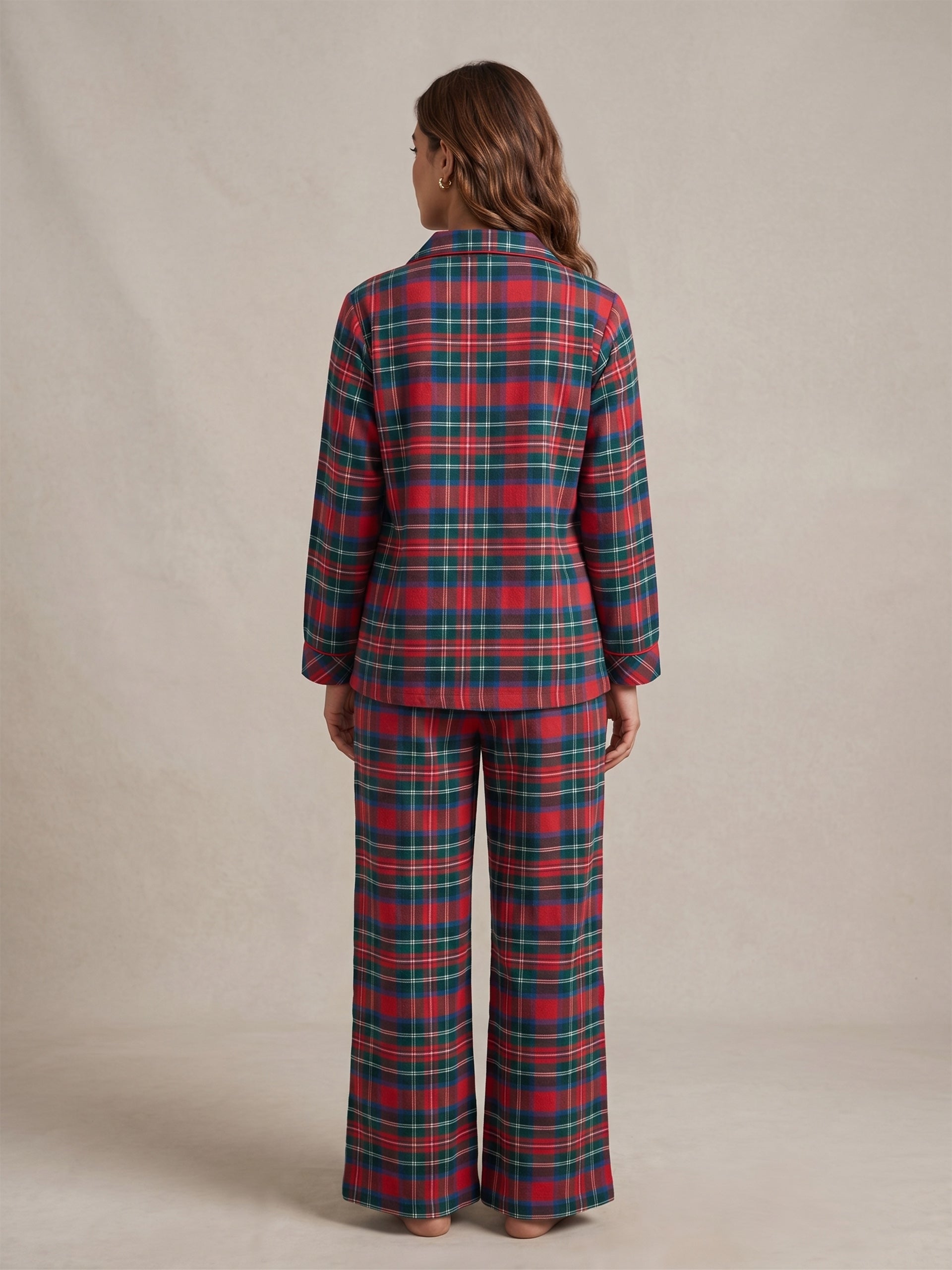 Fablush Front Open Full Sleeves Nightsuit Women's Nightwear Set | Fb17115 Red Checks