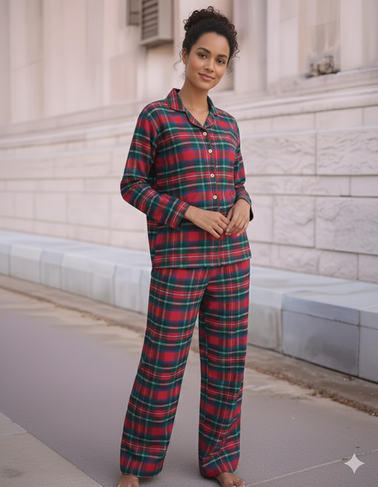 Fablush Front Open Full Sleeves Nightsuit Women's Nightwear Set | Fb17115