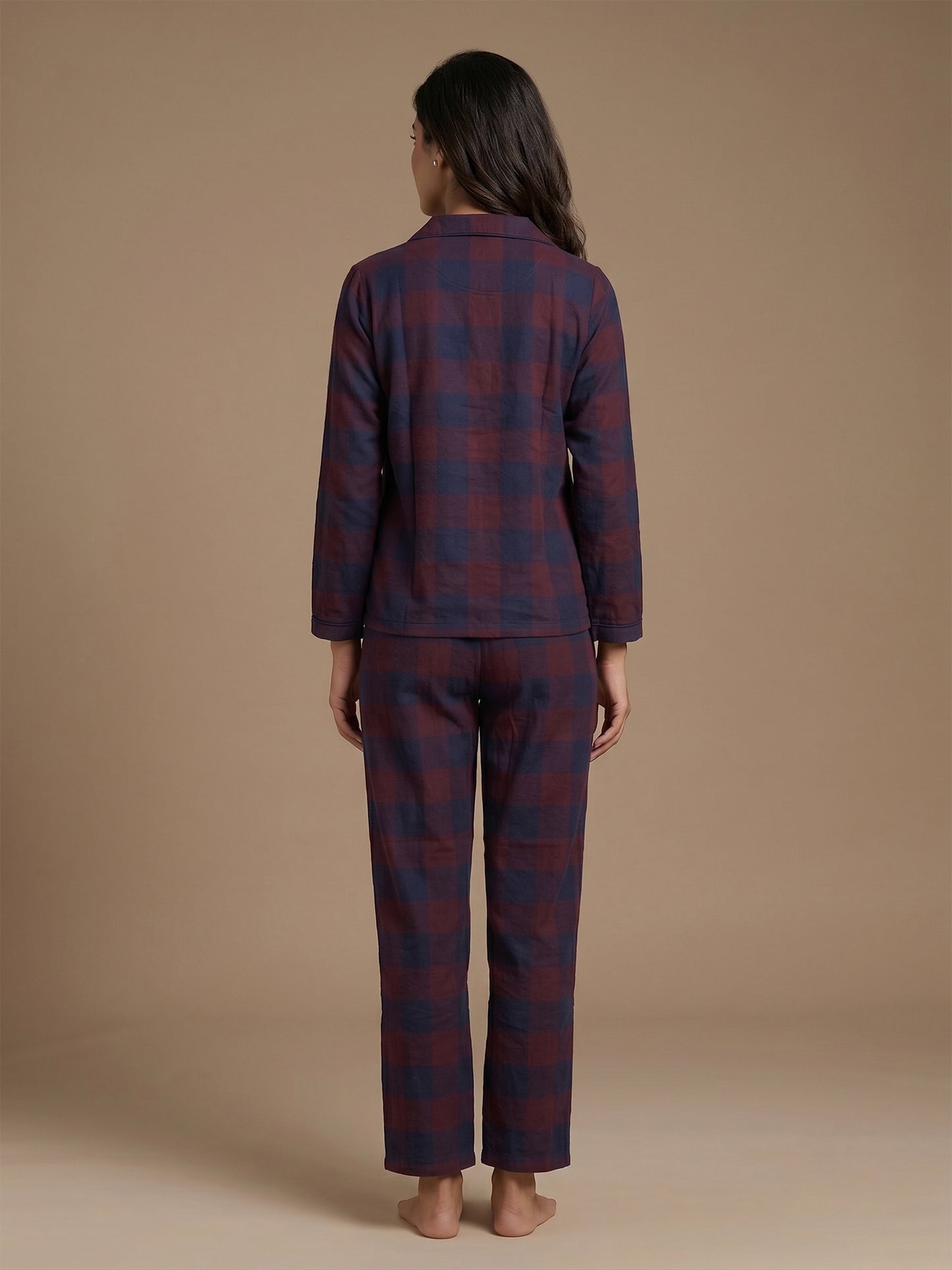 Fablush Women’s Front Open Full Sleeves Nightsuit Set | 100% Cotton | Fb17119 Red Checks
