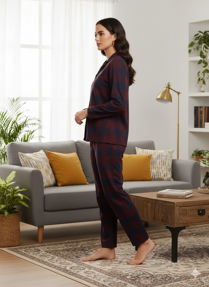 Fablush Women’s Front Open Full Sleeves Nightsuit Set | 100% Cotton | Fb17119