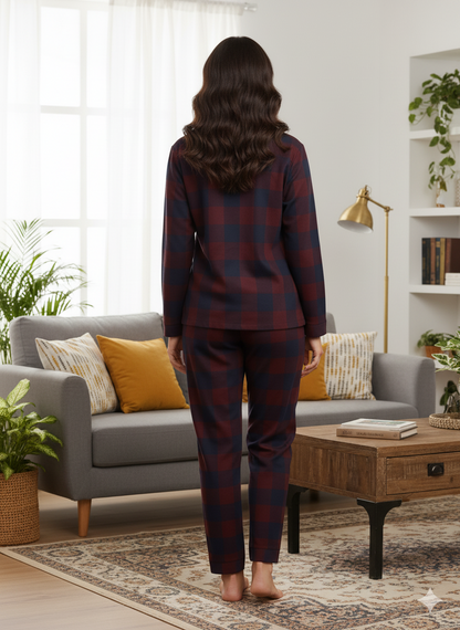 Fablush Women’s Front Open Full Sleeves Nightsuit Set | 100% Cotton | Fb17119