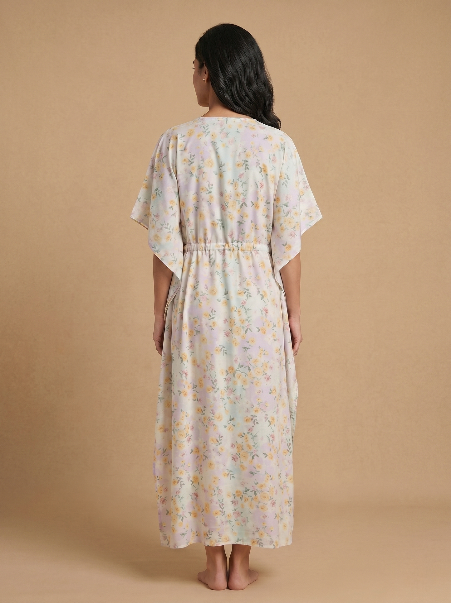 Fablush Women’s Long Kaftan Nightwear | 100% Rayon Soft Breathable Sleepwear | FB18018 Pastel Multi Color