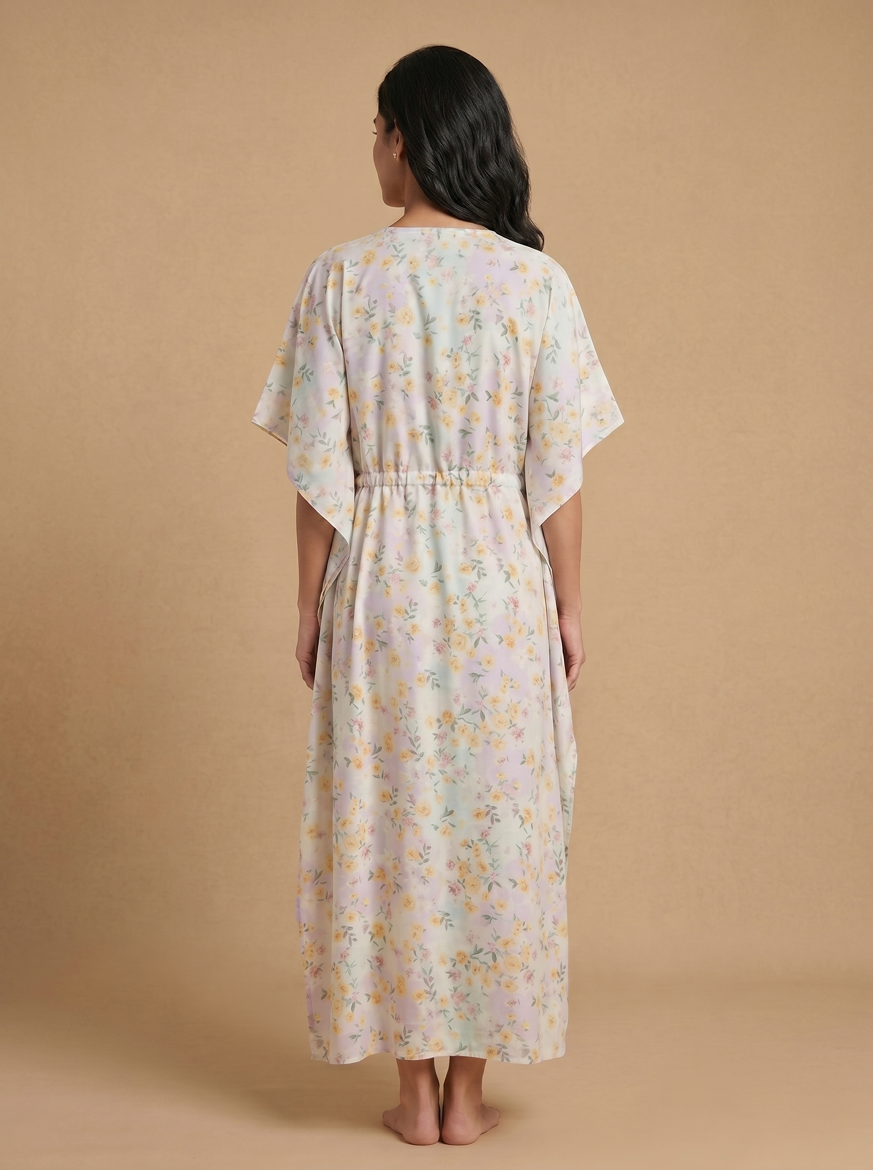 Fablush Women’s Long Kaftan Nightwear | 100% Rayon Soft Breathable Sleepwear | FB18018 Pastel Multi Color