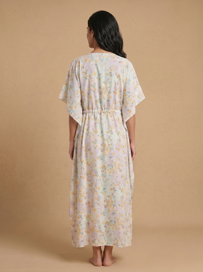 Fablush Women’s Long Kaftan Nightwear | 100% Rayon Soft Breathable Sleepwear | FB18018 Pastel Multi Color