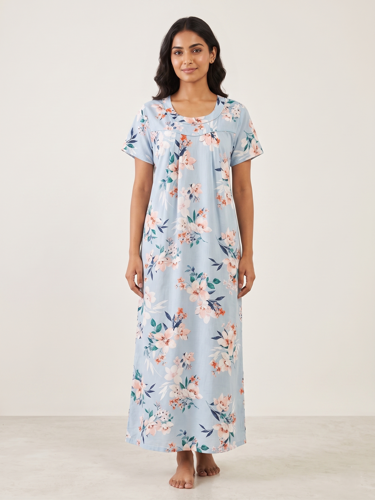 Fablush Women’s Rayon Woven Nighty | Soft Breathable Lounge & Sleepwear | FB18019 Blue Print