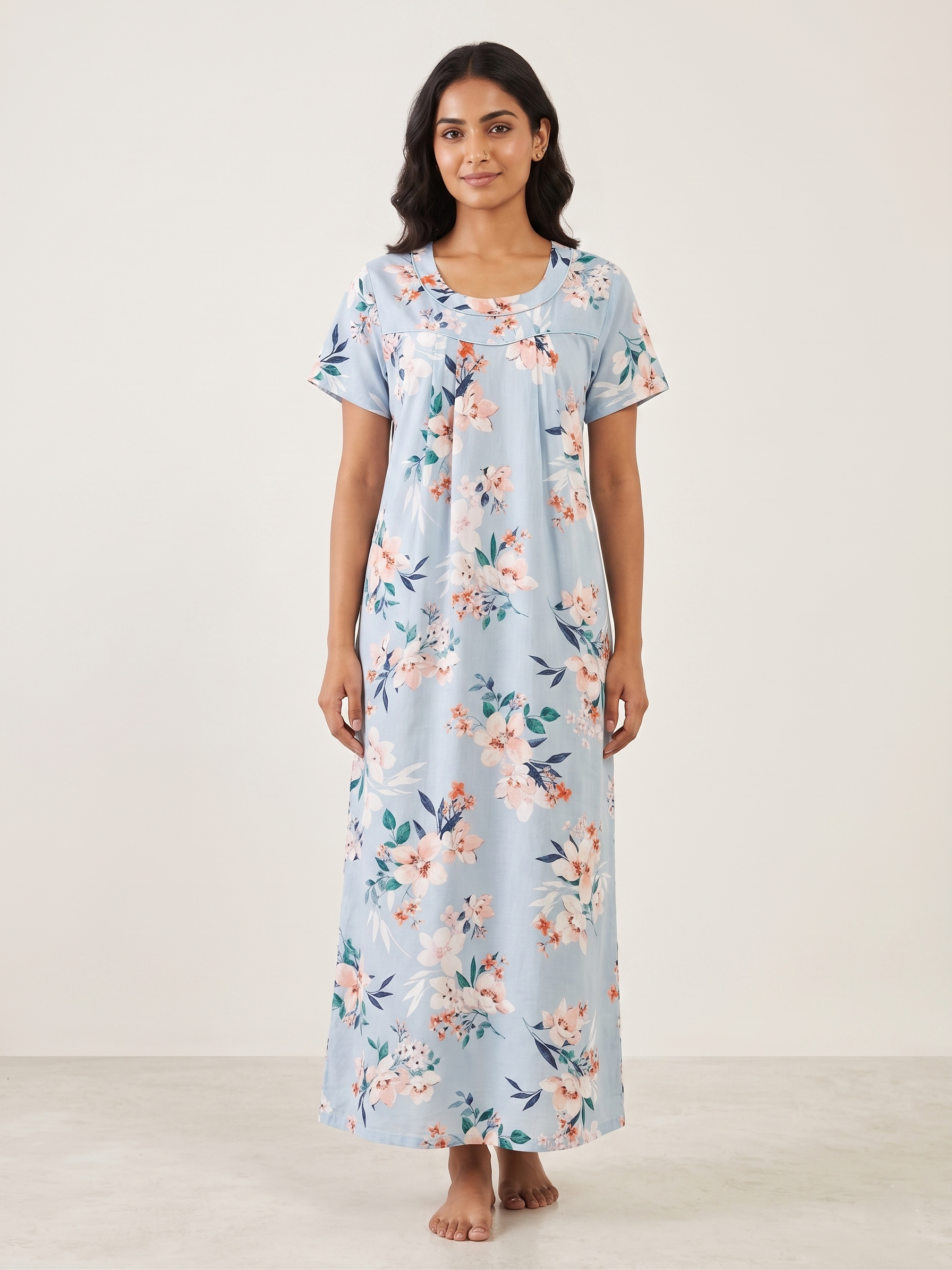 Fablush Women’s Rayon Woven Nighty | Soft Breathable Lounge & Sleepwear | FB18019 Blue Print