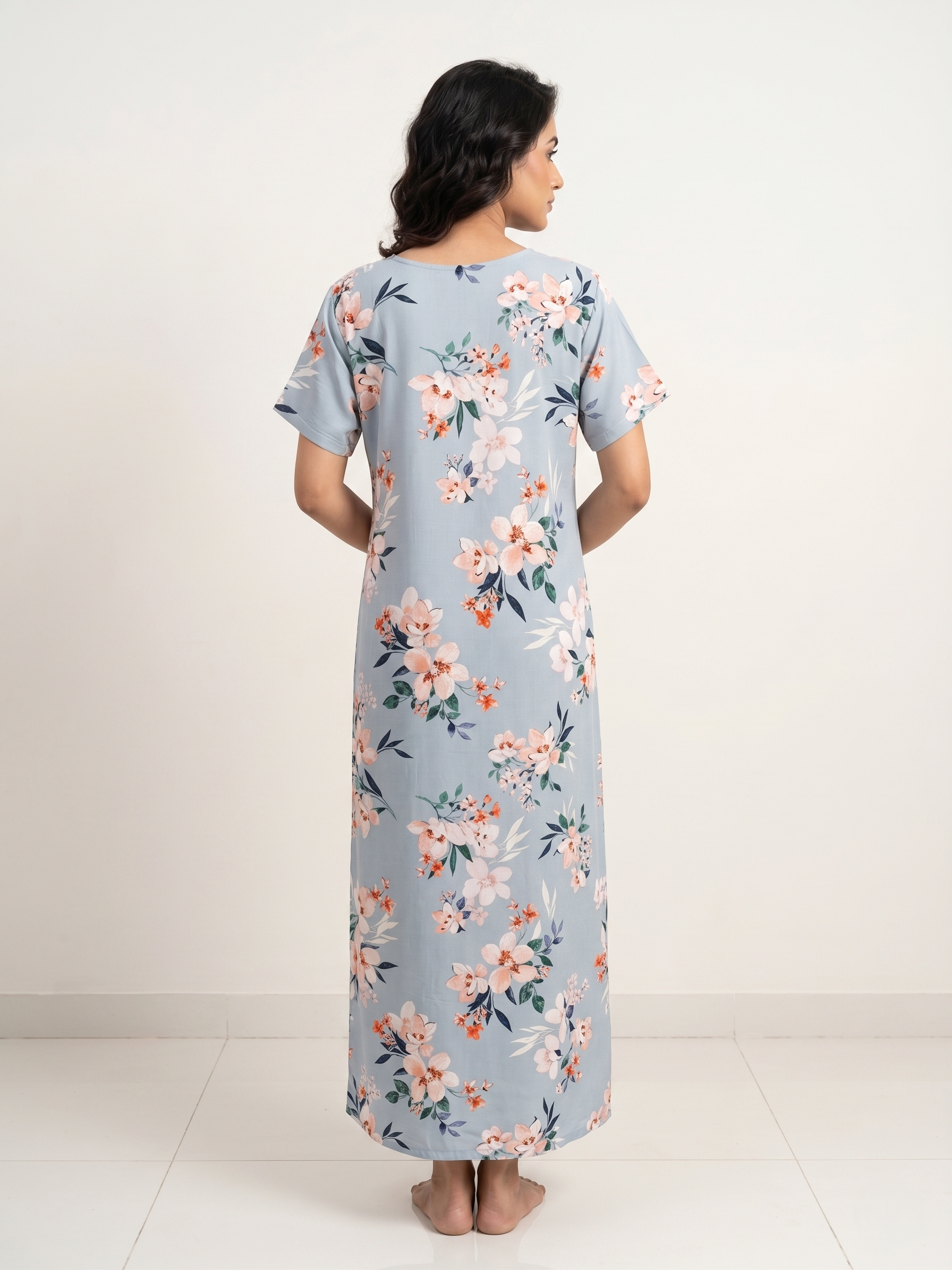 Fablush Women’s Rayon Woven Nighty | Soft Breathable Lounge & Sleepwear | FB18019 Blue Print