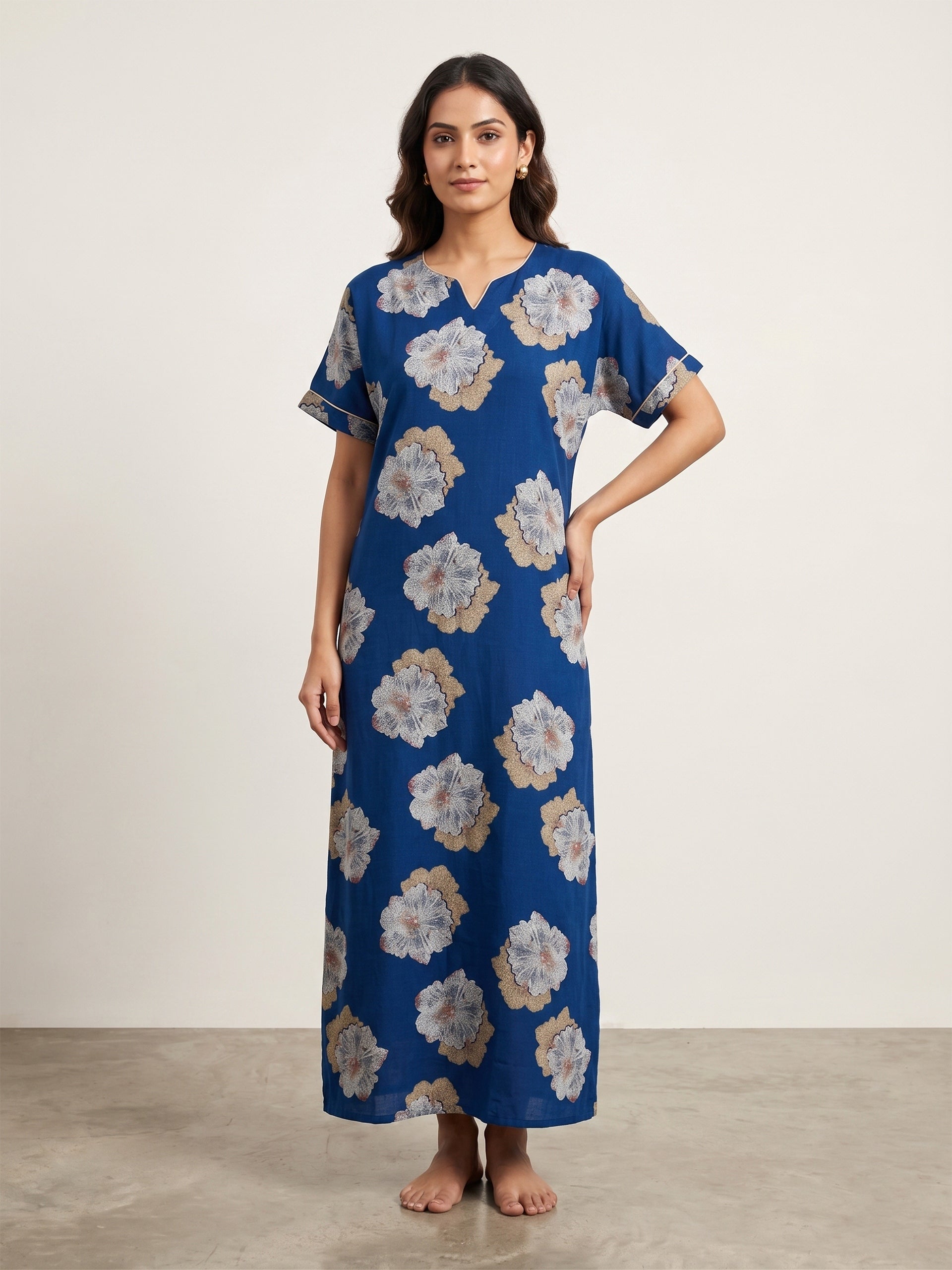 Fablush Women’s Cotton Rich Nighty | Soft Breathable Lounge & Sleepwear | FB18020 Blue