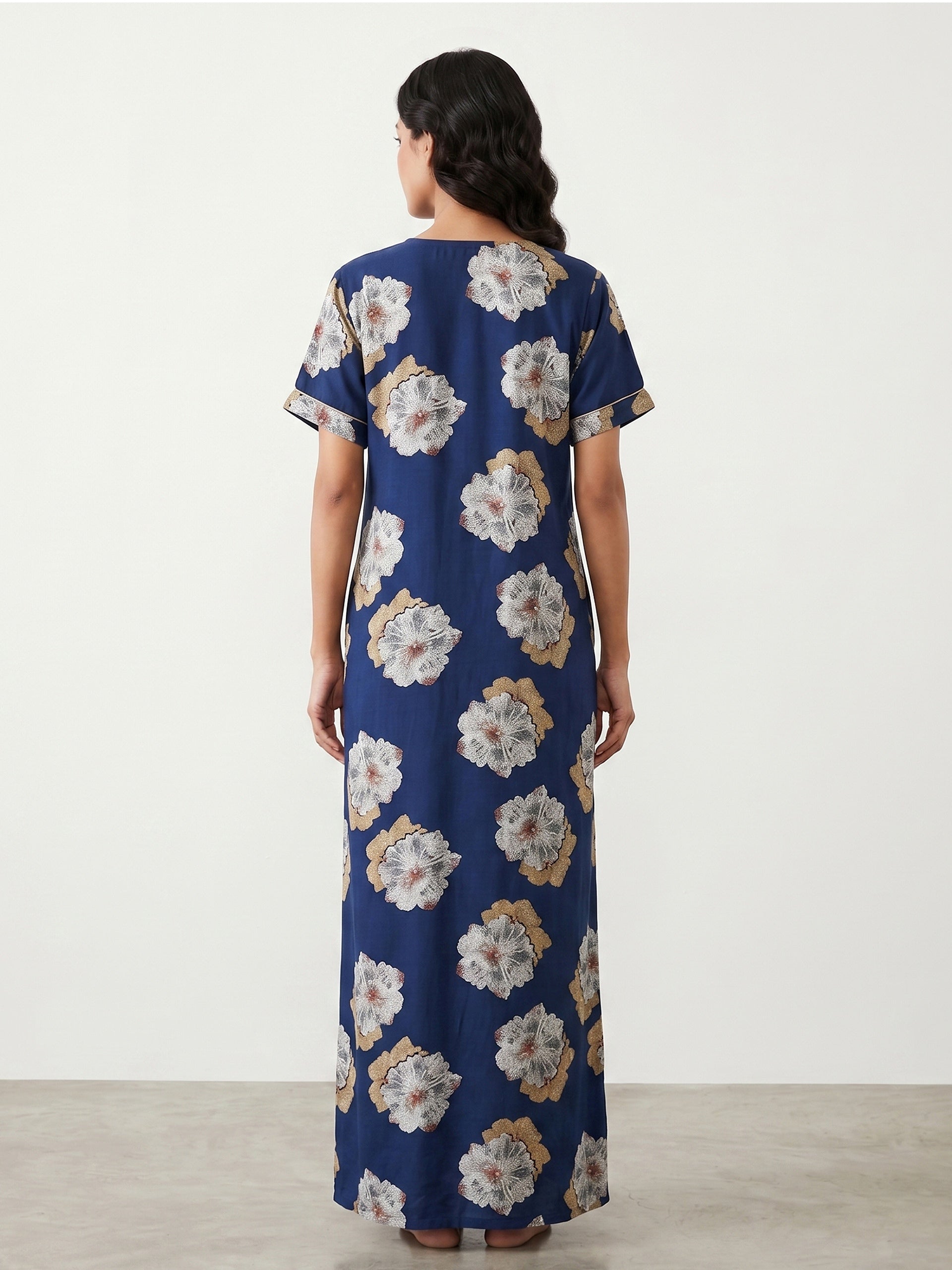 Fablush Women’s Cotton Rich Nighty | Soft Breathable Lounge & Sleepwear | FB18020 Blue