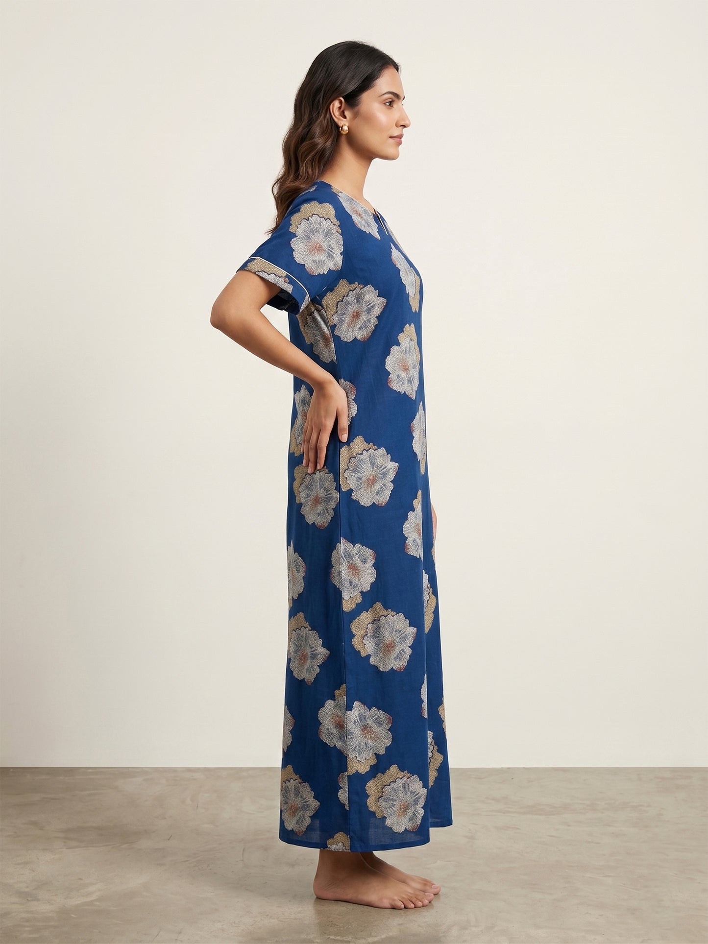 Fablush Women’s Cotton Rich Nighty | Soft Breathable Lounge & Sleepwear | FB18020 Blue
