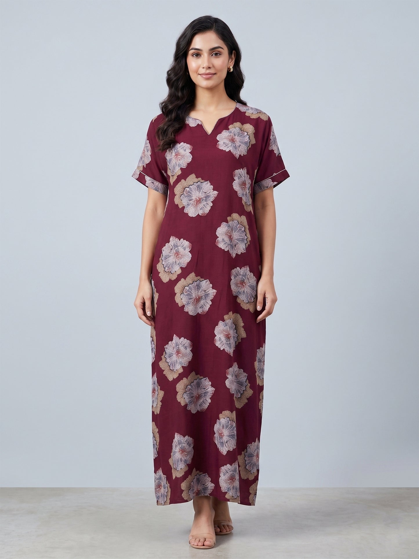 Fablush Women’s Cotton Rich Nighty | Soft Breathable Lounge & Sleepwear | FB18020 Maroon
