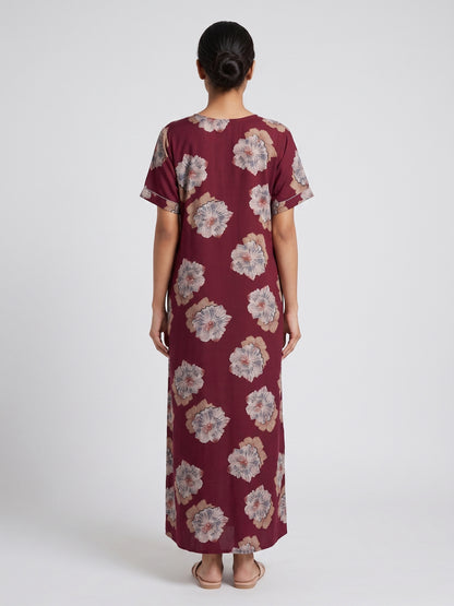 Fablush Women’s Cotton Rich Nighty | Soft Breathable Lounge & Sleepwear | FB18020 Maroon