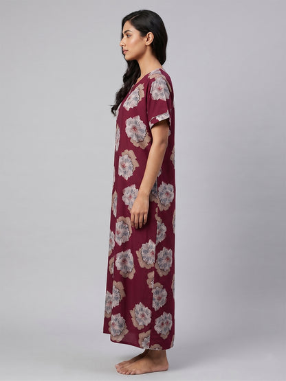 Fablush Women’s Cotton Rich Nighty | Soft Breathable Lounge & Sleepwear | FB18020 Maroon