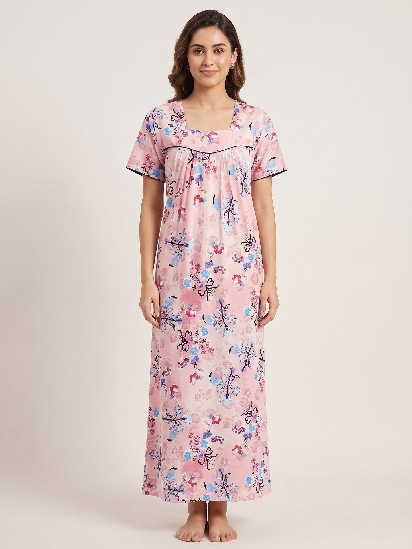 Fablush Women's Cotton Rich Nighty | Soft Floral Printed Nightwear | Comfortable Sleepwear | FB18021
