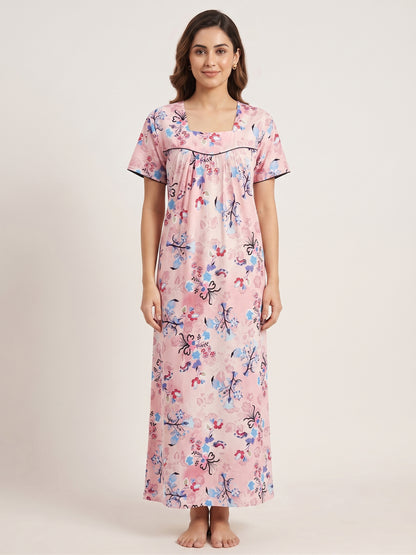 Fablush Women's Cotton Rich Nighty | Soft Floral Printed Nightwear | Comfortable Sleepwear | FB18021