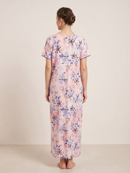 Fablush Women's Cotton Rich Nighty | Soft Floral Printed Nightwear | Comfortable Sleepwear | FB18021