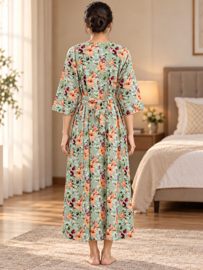 Fablush Women's Maternity Feeding Nighty | Printed Long Nursing Nightgown | FB18024