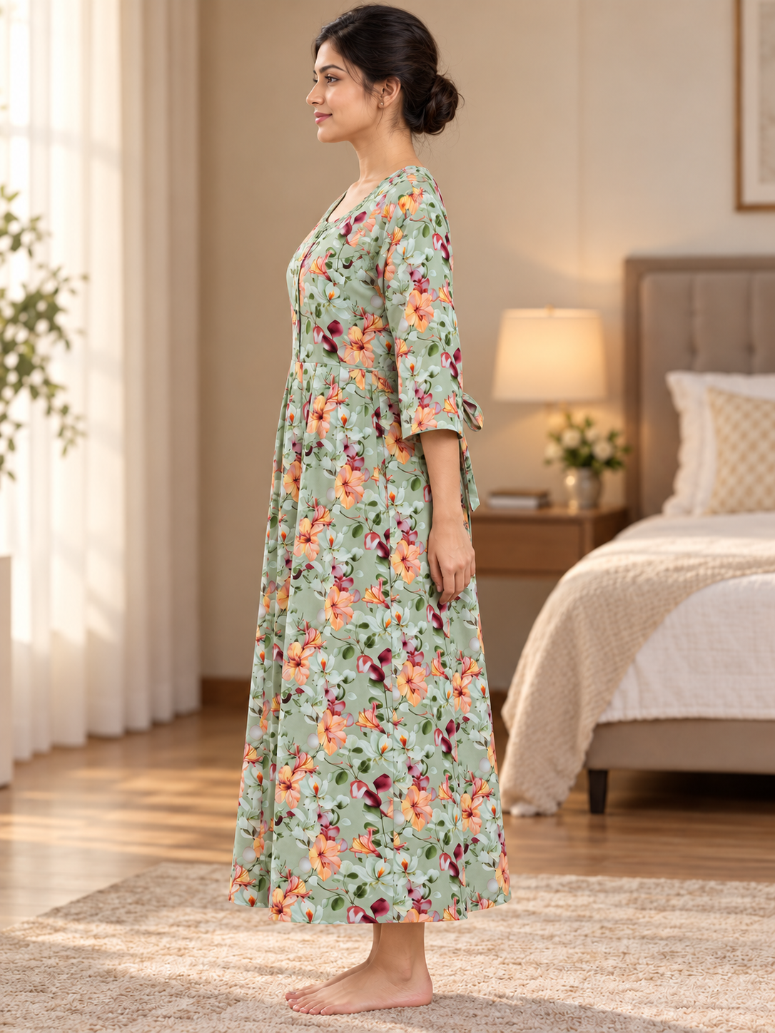Fablush Women's Maternity Feeding Nighty | Printed Long Nursing Nightgown | FB18024