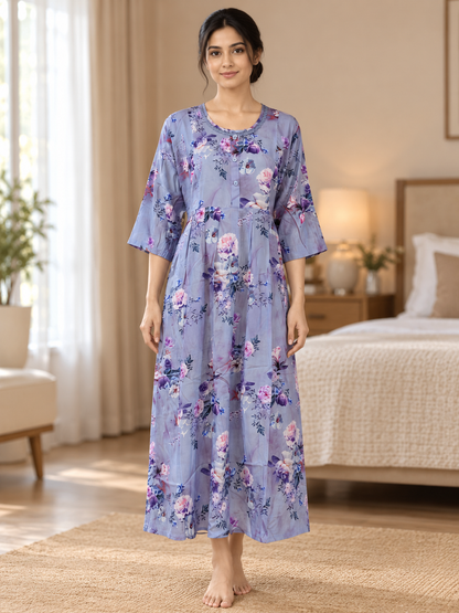 Fablush Women's Maternity Feeding Nighty | Printed Long Nursing Nightgown | FB18024