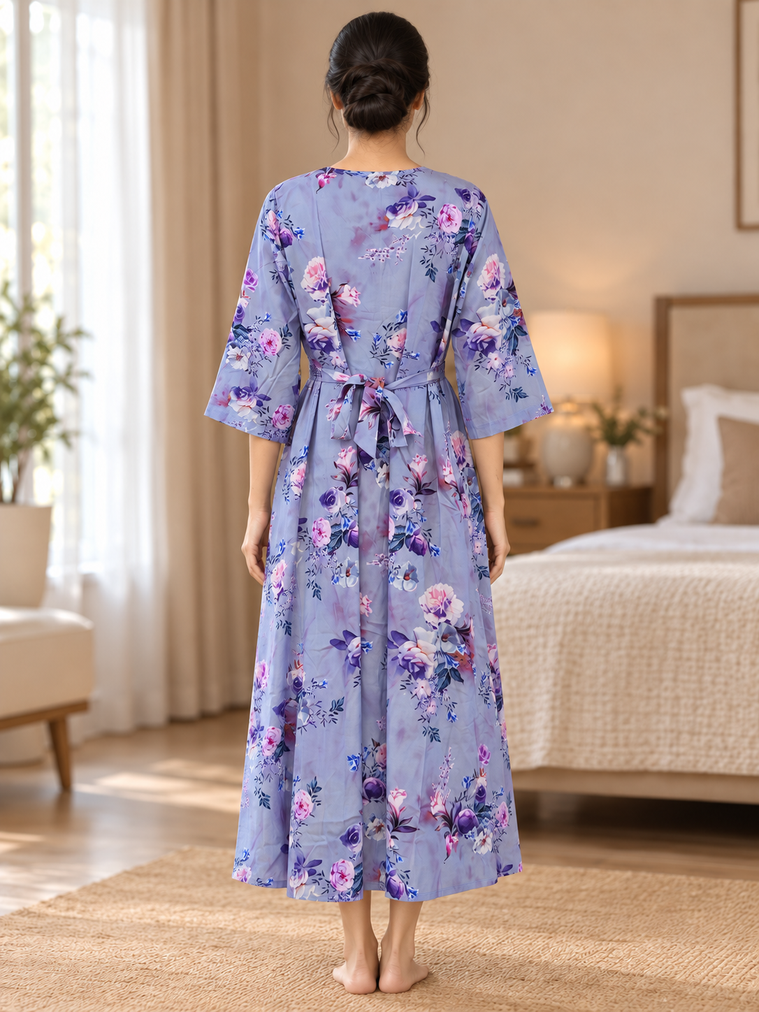 Fablush Women's Maternity Feeding Nighty | Printed Long Nursing Nightgown | FB18024
