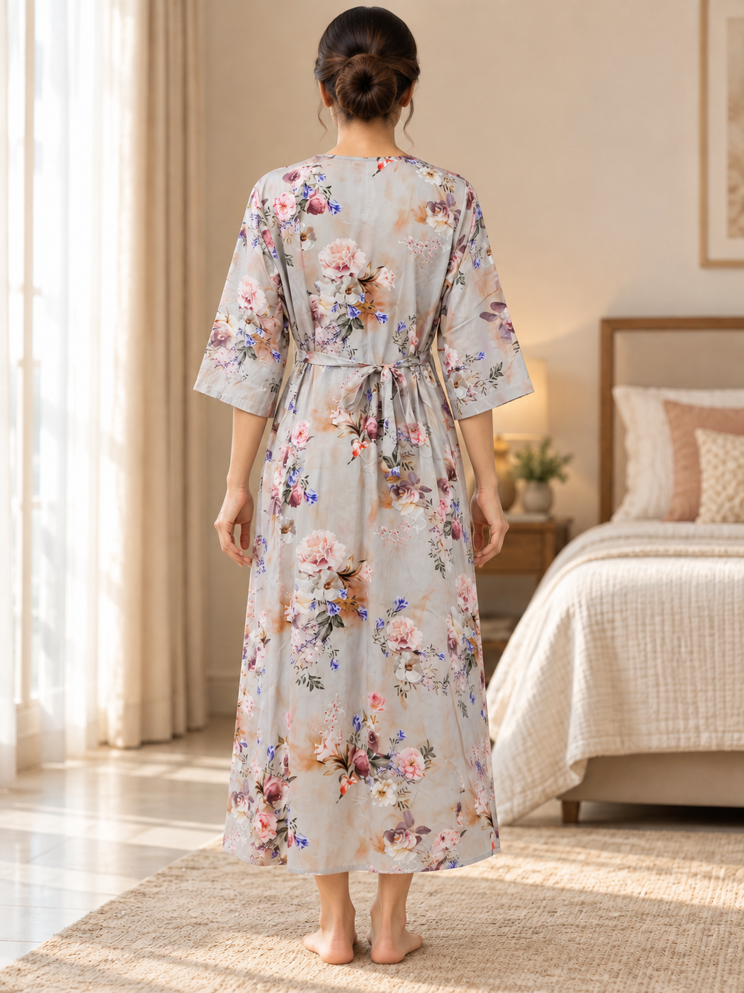 Fablush Women's Maternity Feeding Nighty | Printed Long Nursing Nightgown | FB18024
