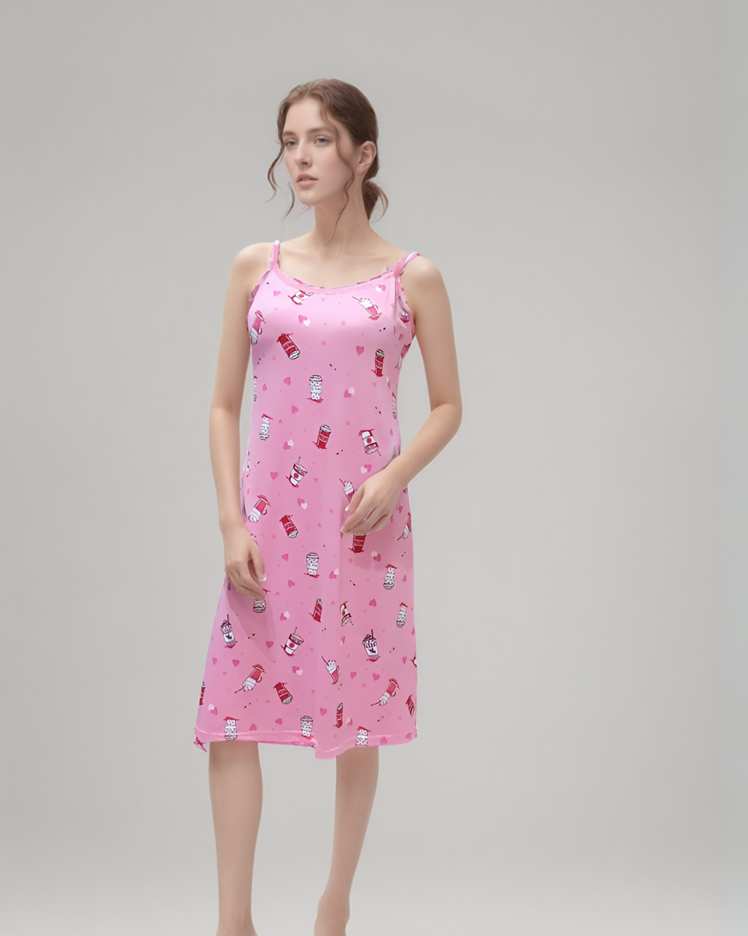 Fablush Women’s Short Nighty | Luxe Satin Viscose Lycra | Fb19003 Peach Print
