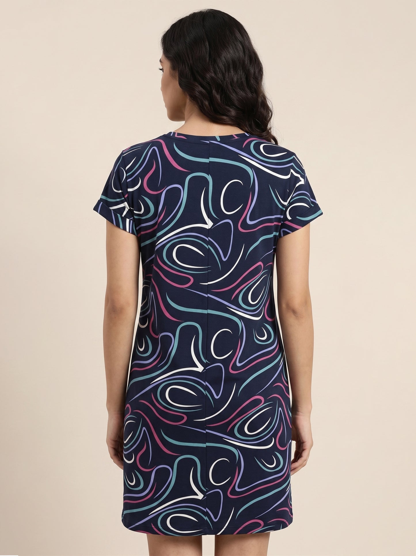 Fablush Women's 100% Cotton Short Nighty | Soft Printed Knee Length Nightdress | Breathable Sleepwear | FB19004