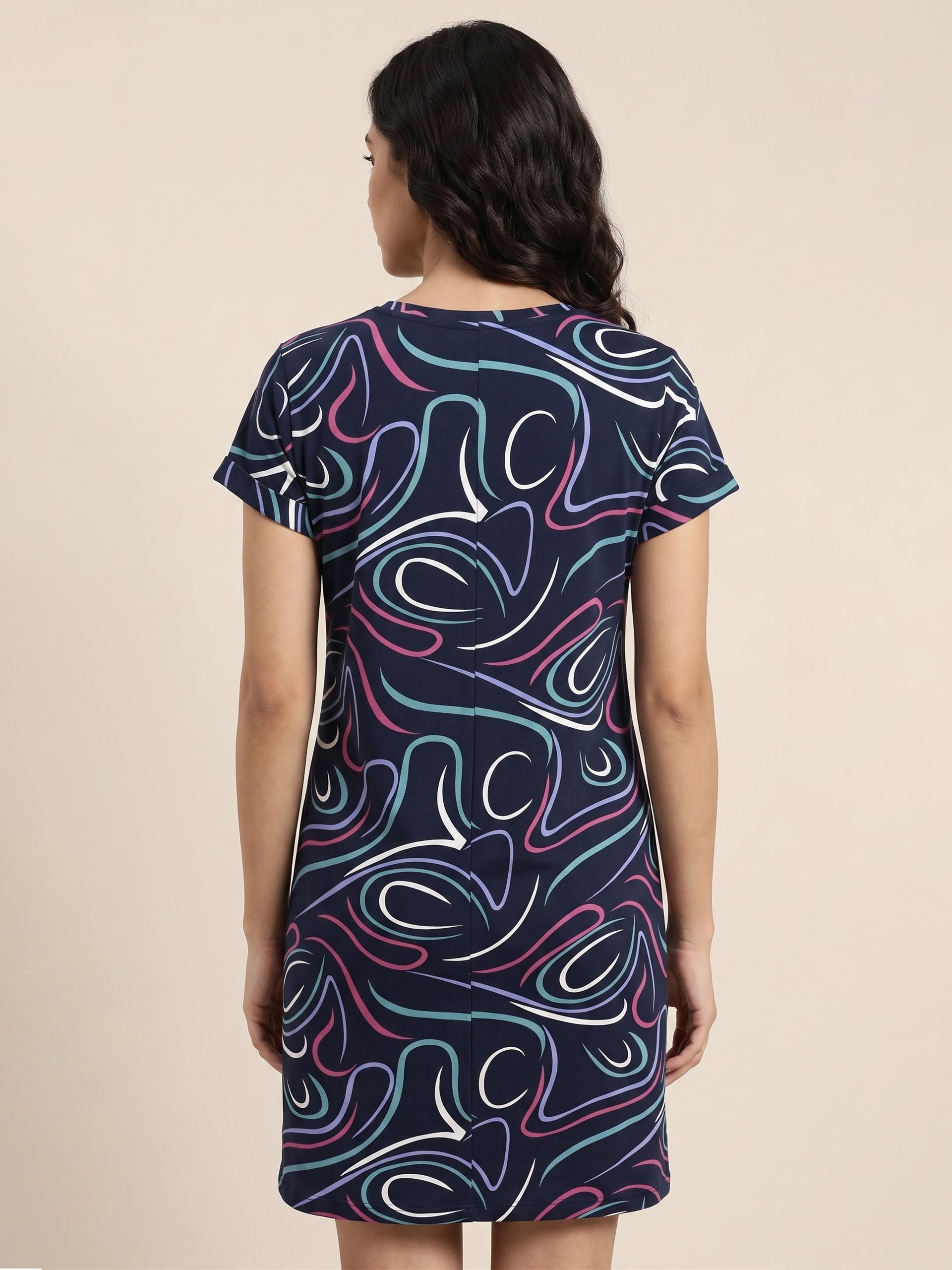 Fablush Women's 100% Cotton Short Nighty | Soft Printed Knee Length Nightdress | Breathable Sleepwear | FB19004