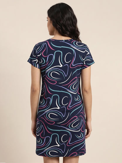 Fablush Women's 100% Cotton Short Nighty | Soft Printed Knee Length Nightdress | Breathable Sleepwear | FB19004