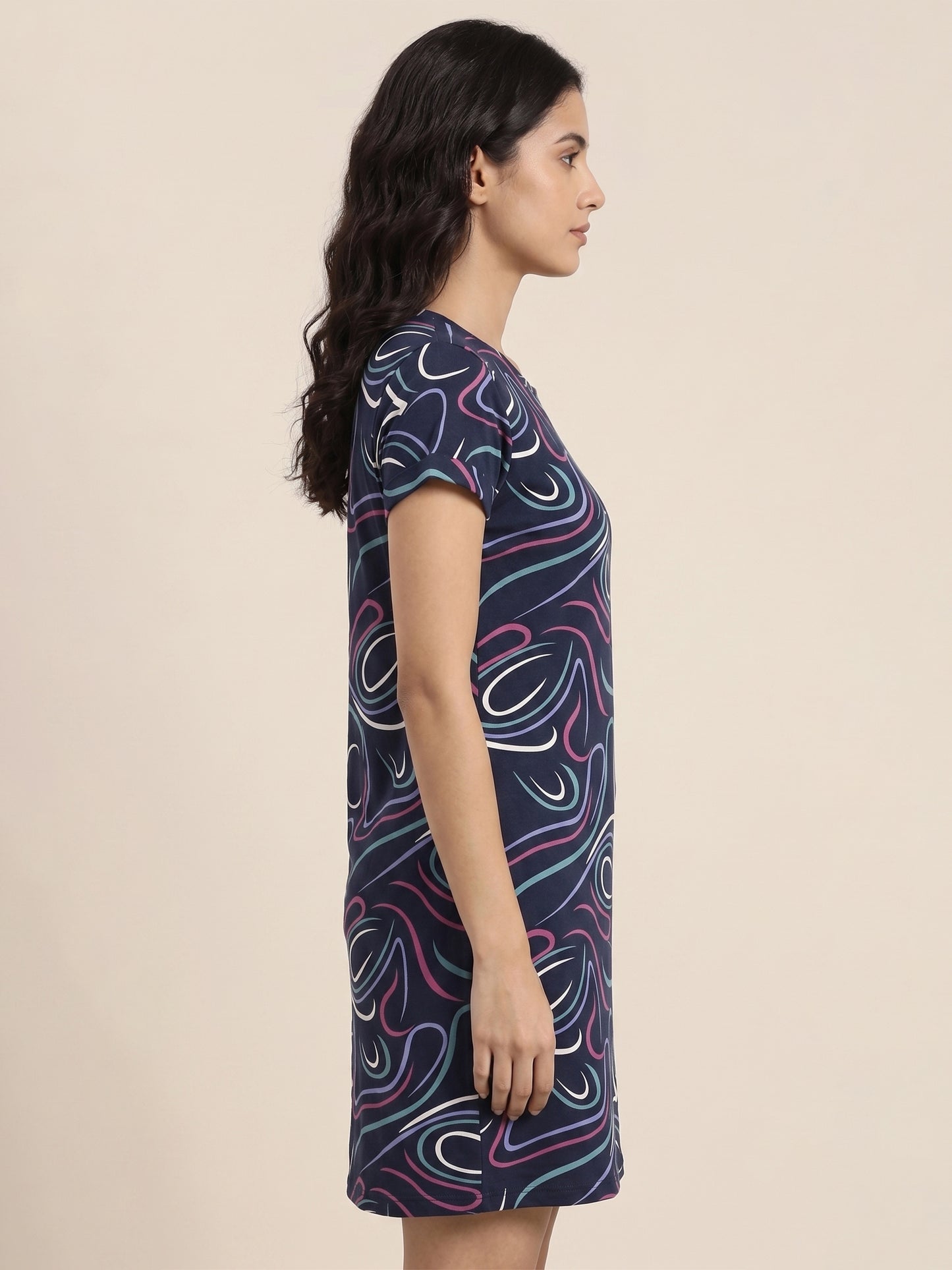 Fablush Women's 100% Cotton Short Nighty | Soft Printed Knee Length Nightdress | Breathable Sleepwear | FB19004