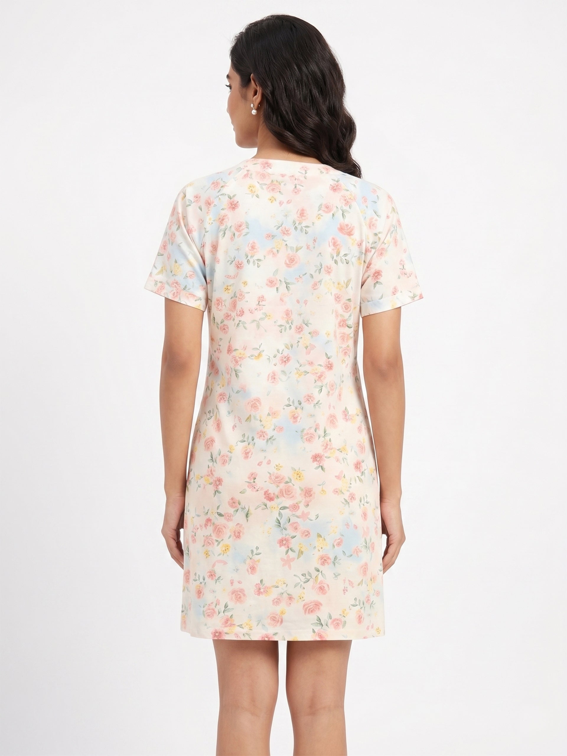 Fablush Women's 100% Rayon Short Nighty Nightwear | Soft Floral Printed Sleepwear | FB19005
