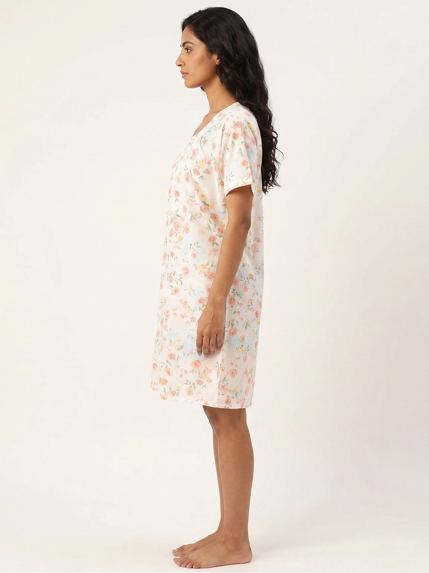 Fablush Women's 100% Rayon Short Nighty Nightwear | Soft Floral Printed Sleepwear | FB19005