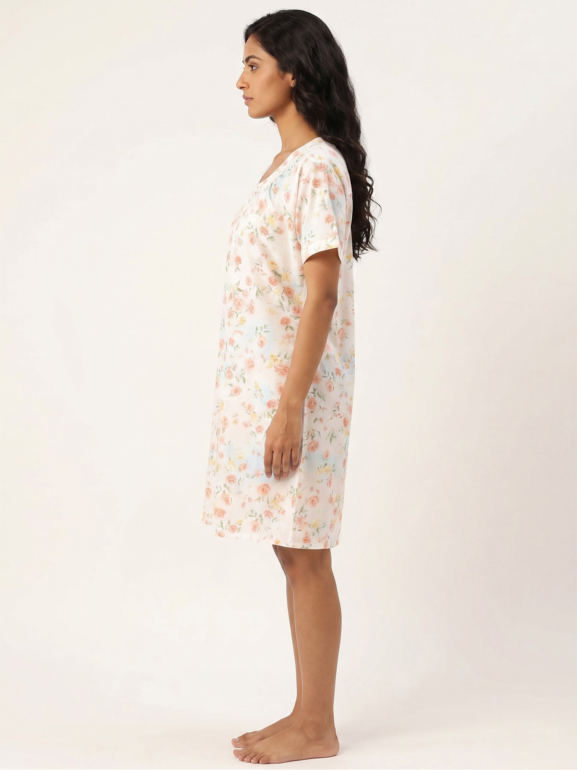 Fablush Women's 100% Rayon Short Nighty Nightwear | Soft Floral Printed Sleepwear | FB19005