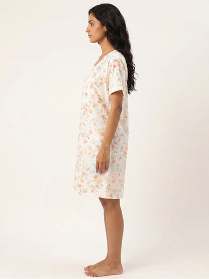 Fablush Women's 100% Rayon Short Nighty Nightwear | Soft Floral Printed Sleepwear | FB19005