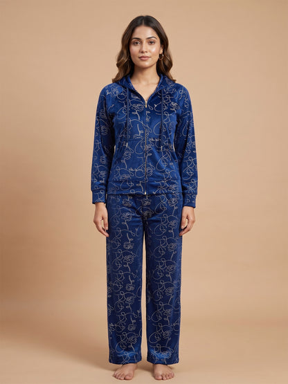 Fablush Women's Tracksuit Nightwear Set | Fb30003 Navy Blue