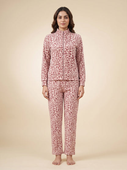 Fablush Women’s Tracksuit Nightwear | Luxe Velour Hoodie Set | FB30005 Animal Brown Print