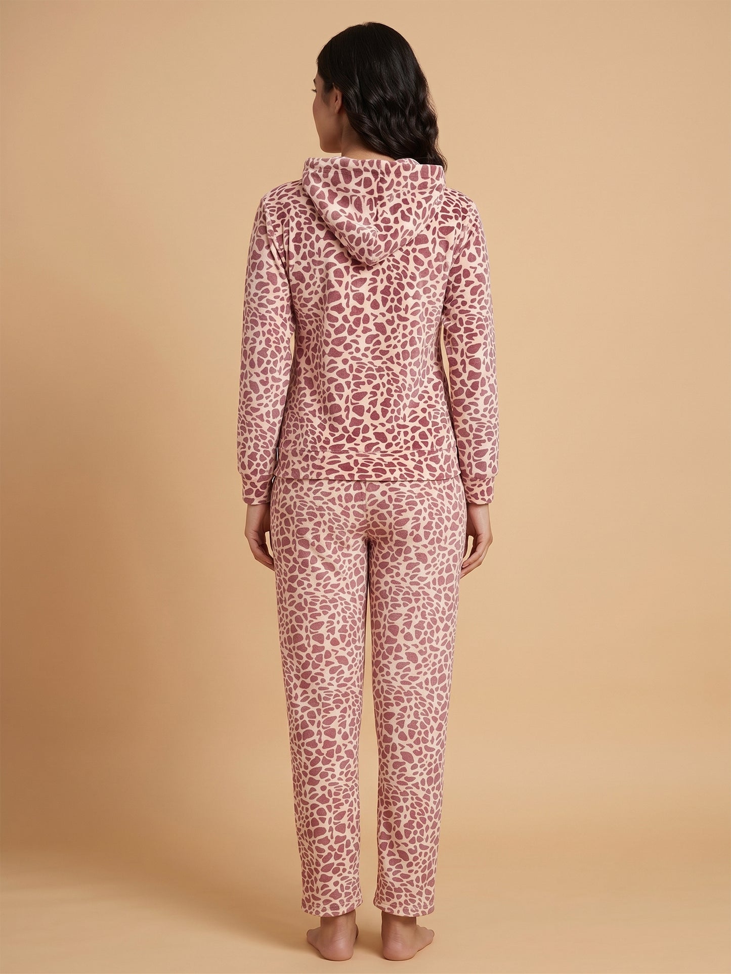 Fablush Women’s Tracksuit Nightwear | Luxe Velour Hoodie Set | FB30005 Animal Brown Print