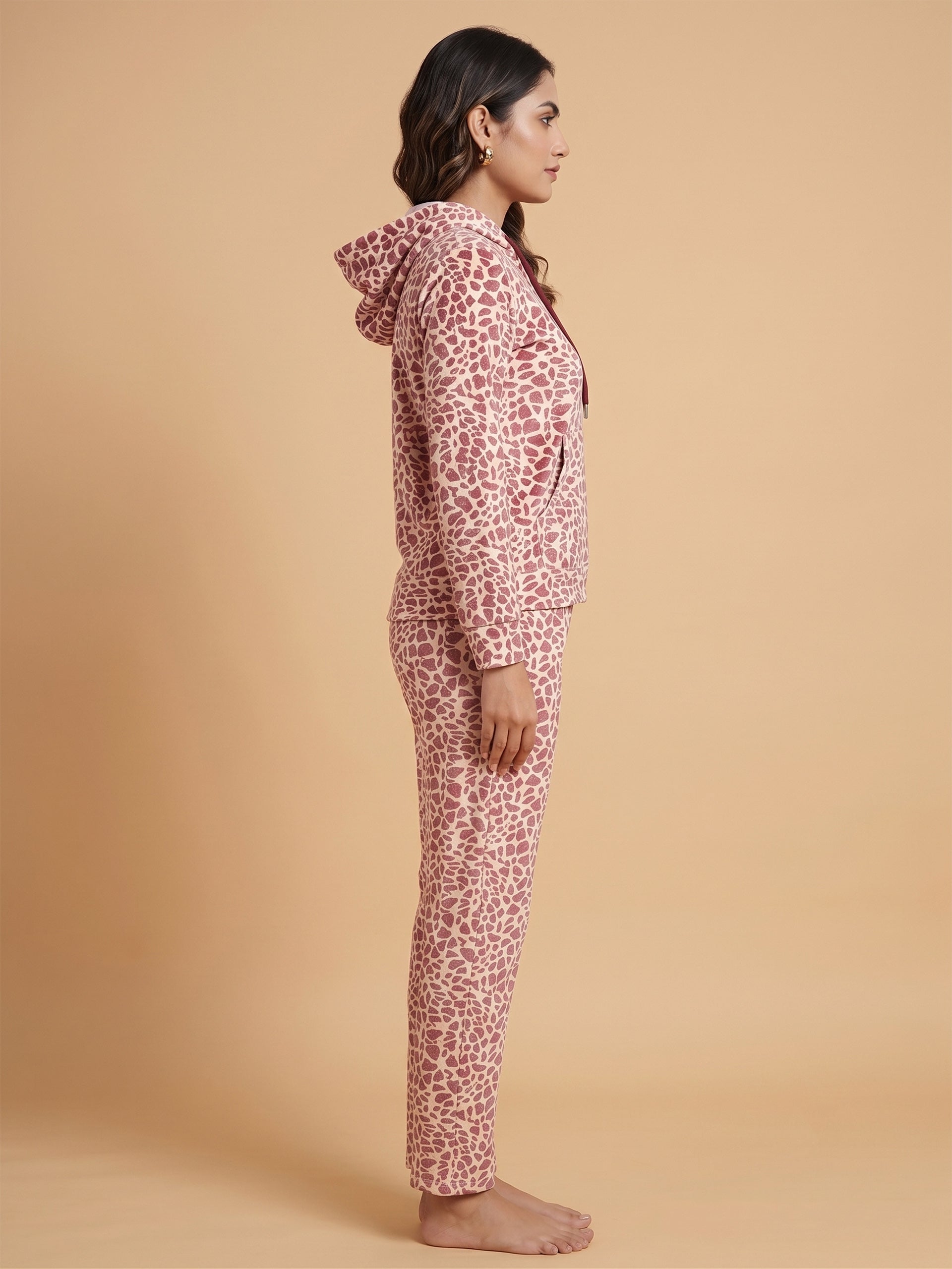 Fablush Women’s Tracksuit Nightwear | Luxe Velour Hoodie Set | FB30005 Animal Brown Print