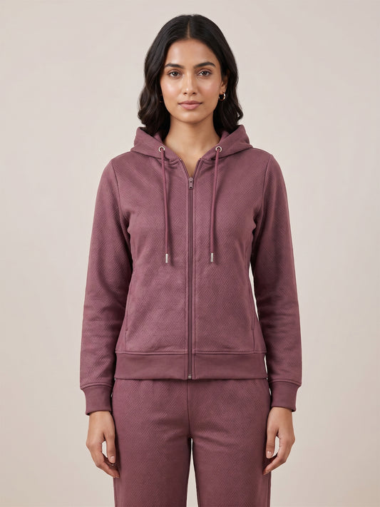 Fablush Women’s Tracksuit Nightwear | Hi Neck Half Zipper Luxe Velour Set | FB30007 Rose Brown
