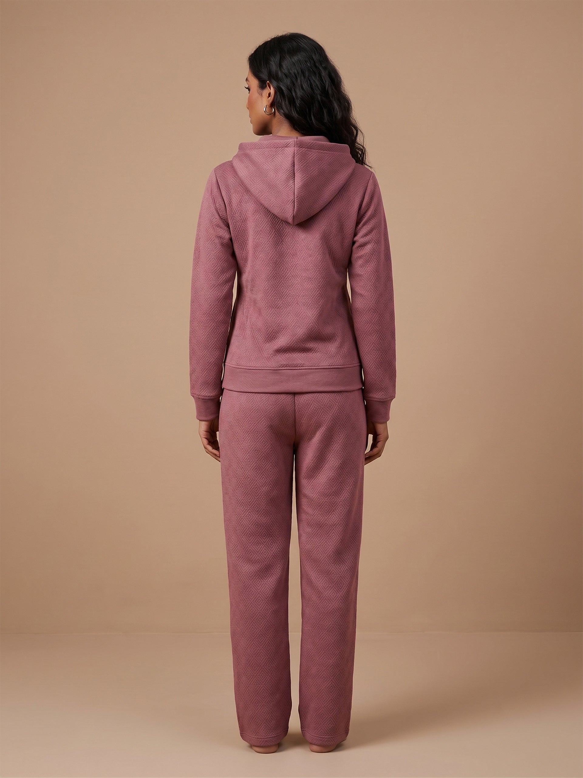 Fablush Women’s Tracksuit Nightwear | Hi Neck Half Zipper Luxe Velour Set | FB30007 Rose Brown