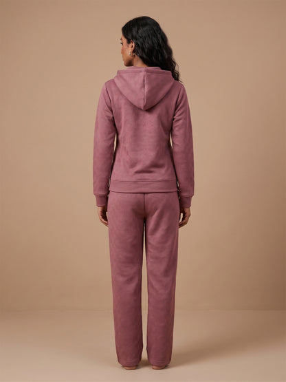 Fablush Women’s Tracksuit Nightwear | Hi Neck Half Zipper Luxe Velour Set | FB30007 Rose Brown