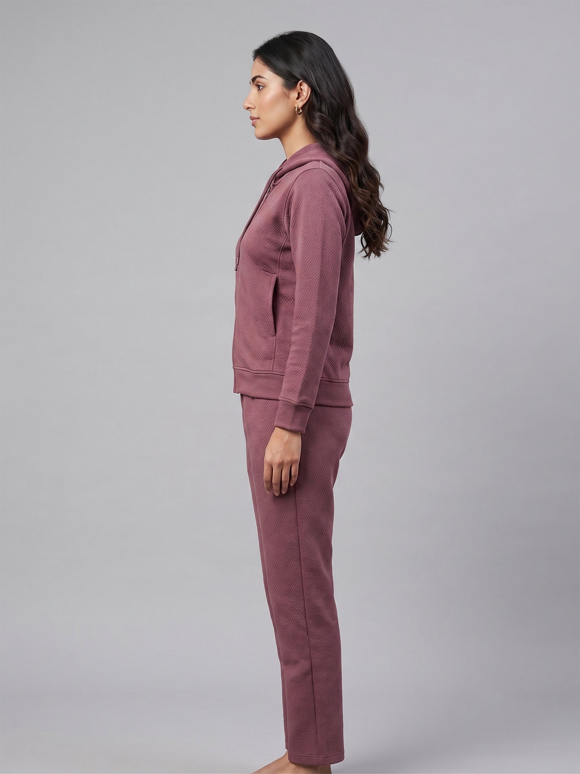 Fablush Women’s Tracksuit Nightwear | Hi Neck Half Zipper Luxe Velour Set | FB30007 Rose Brown