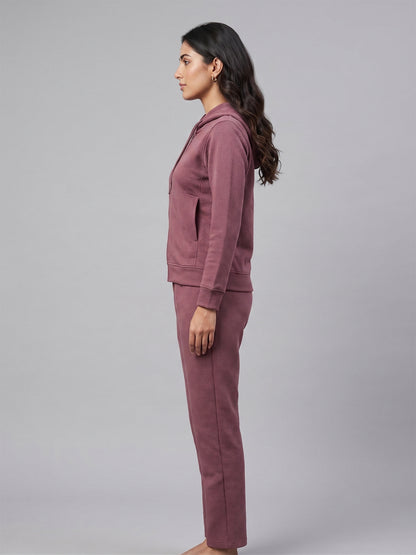 Fablush Women’s Tracksuit Nightwear | Hi Neck Half Zipper Luxe Velour Set | FB30007 Rose Brown