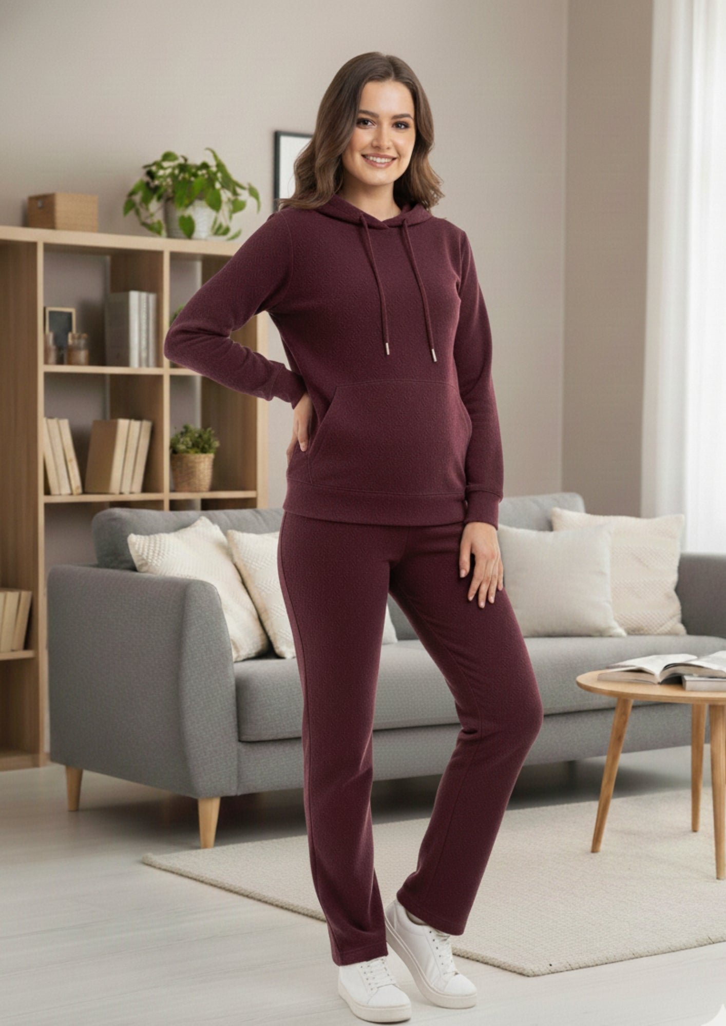 Fablush Women’s Tracksuit Nightwear | Hi Neck Half Zipper Luxe Velour Set | FB30007
