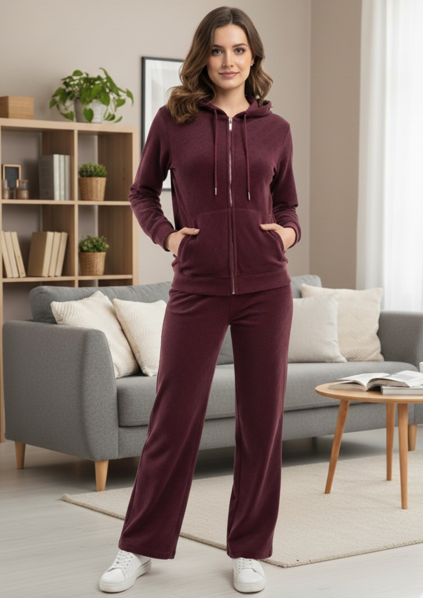 Fablush Women’s Tracksuit Nightwear | Hi Neck Half Zipper Luxe Velour Set | FB30007