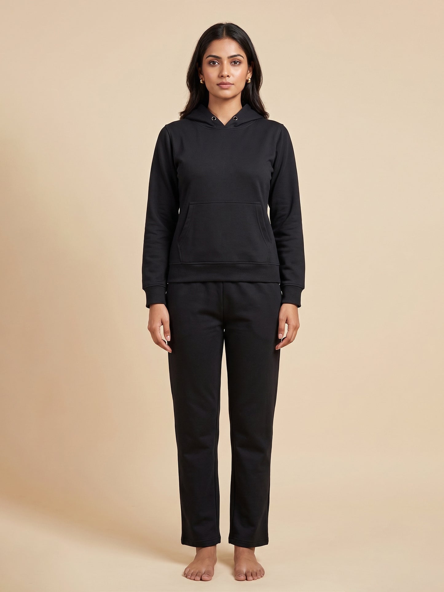Fablush Women’s Tracksuit Nightwear | Hoodie Twill Brushed Inside | FB32002 Black
