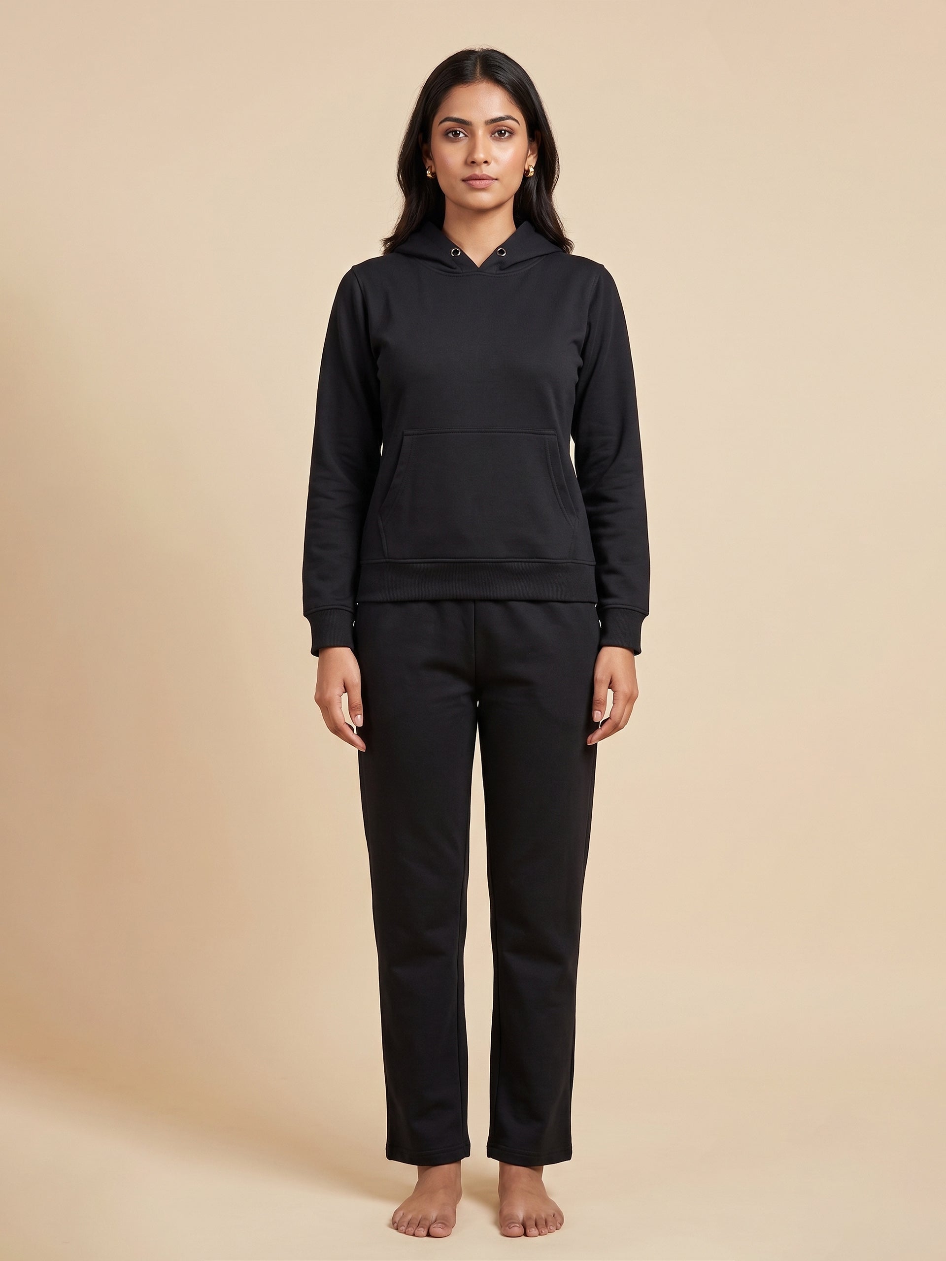 Fablush Women’s Tracksuit Nightwear | Hoodie Twill Brushed Inside | FB32002 Black